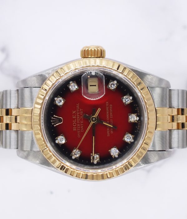 Ladies Rolex Datejust with FACTORY RED Vignette Diamond Dial – BOX & PAPERS - Image 3