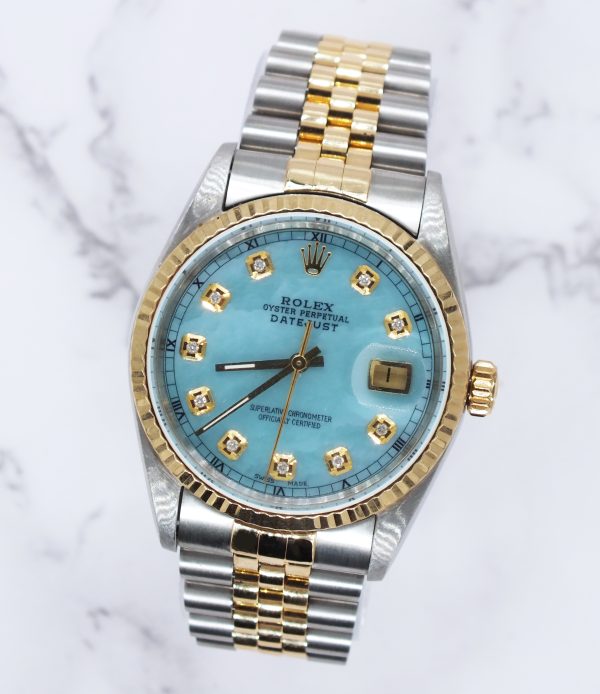 Gents Steel & Gold Rolex Datejust Blue MOP Diamond Dial with Box & Papers. - Image 4