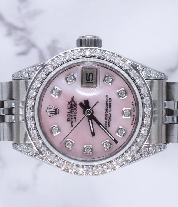 26mm Ladies Rolex Datejust with Pink MOP Diamond Dial, Bezel & Shoulders. - Image 3