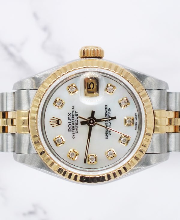Rolex Datejust 26mm in Steel & Gold with White MOP Diamond Dial - Box and Papers - Image 3