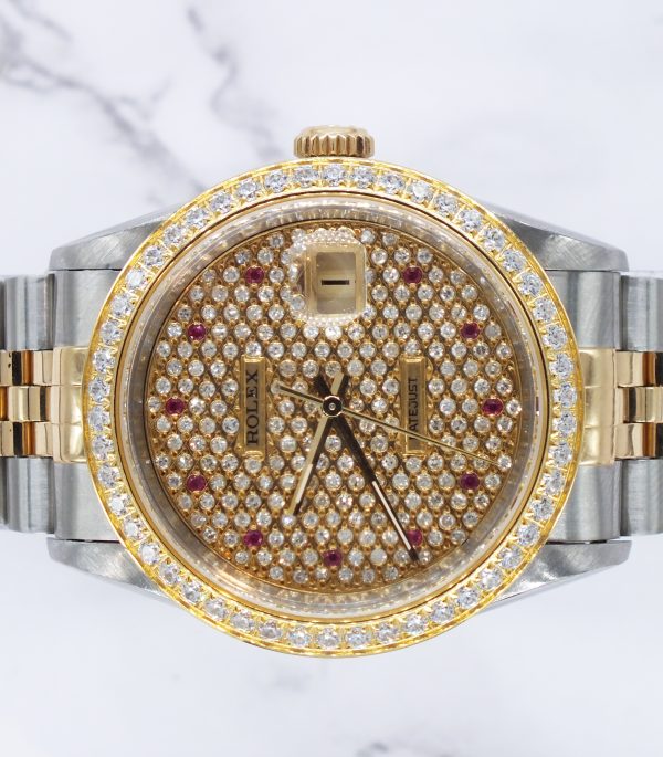 Rolex Datejust 36mm in Steel & Gold with Pave Ruby Dial & Diamond / Ruby Bezel. - Image 3