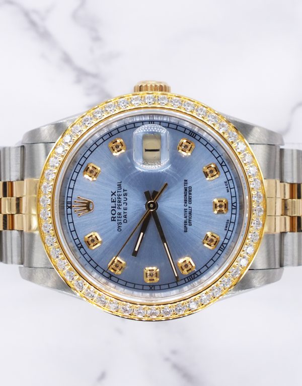 Stunning Mens Rolex Datejust - Sky Blue Diamond Dial & Bezel - Box / Papers. - Image 3