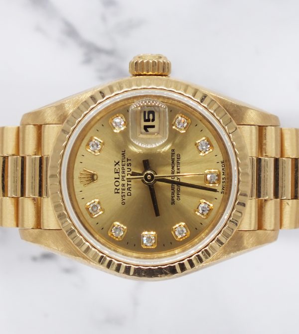 Rolex Datejust 26 in Solid 18k Gold with Champagne Diamond Dial - Box and Papers - Image 3