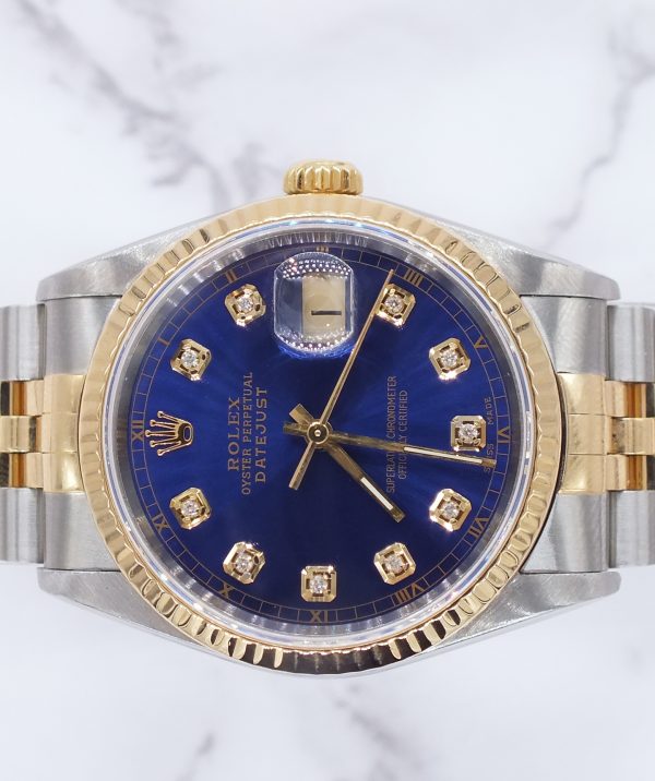 Gents Steel & Gold Rolex Datejust 16233 Submariner Blue Diamond Dial - Box & Papers!