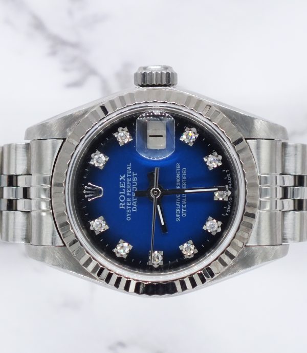Ladies Rolex Datejust in Steel & White Gold - Factory Blue Vignette Dial – B+P. - Image 3
