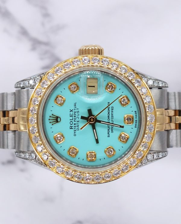 Ladies Rolex Datejust in Steel & Gold with Tiffany Blue Diamond Dial, Bezel & Shoulders. - Image 3