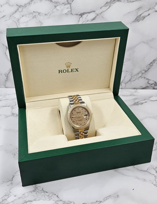 Rolex Datejust 36mm in Steel & Gold with Pave Ruby Dial & Diamond / Ruby Bezel. - Image 9