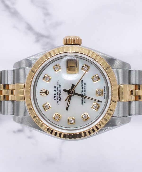 26mm Ladies Rolex Datejust with White Mother of Pearl Diamond Dial Box & Papers - Image 3