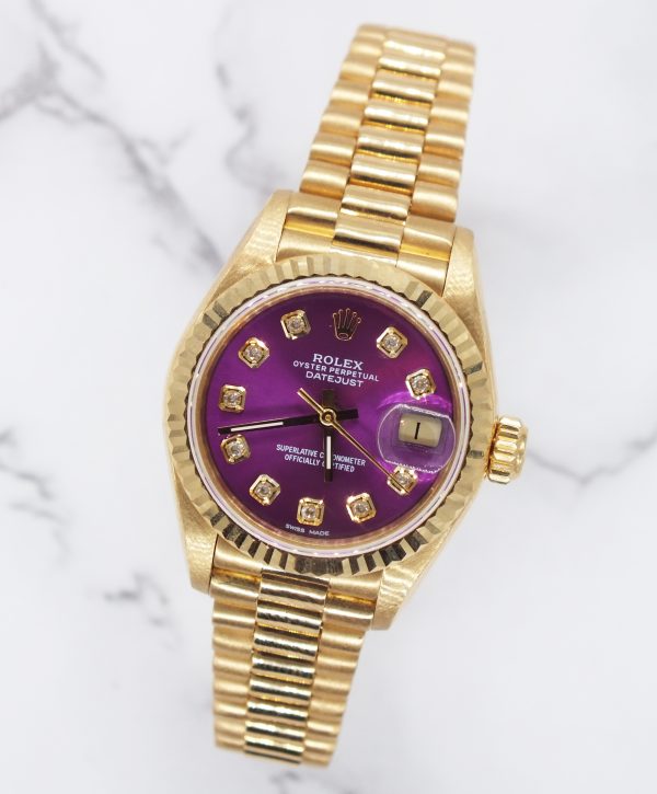 Ladies 18ct Gold Rolex Datejust with 'Purple' Diamond Dial - Box & Papers - MINT - Image 4