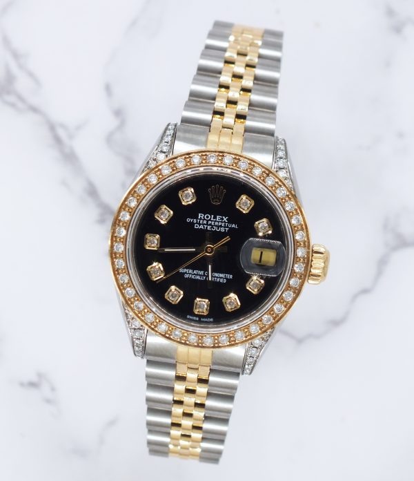Ladies Rolex Datejust Fully Loaded with Black Diamond Dial, Bezel & Shoulders. - Image 4