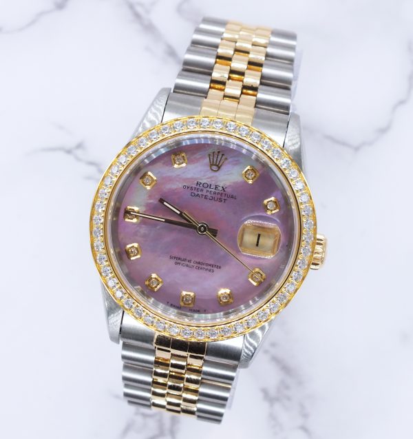 Mens Rolex Oyster Perpetual Datejust - Pink MOP Diamond & Bezel - Box / Papers. - Image 4