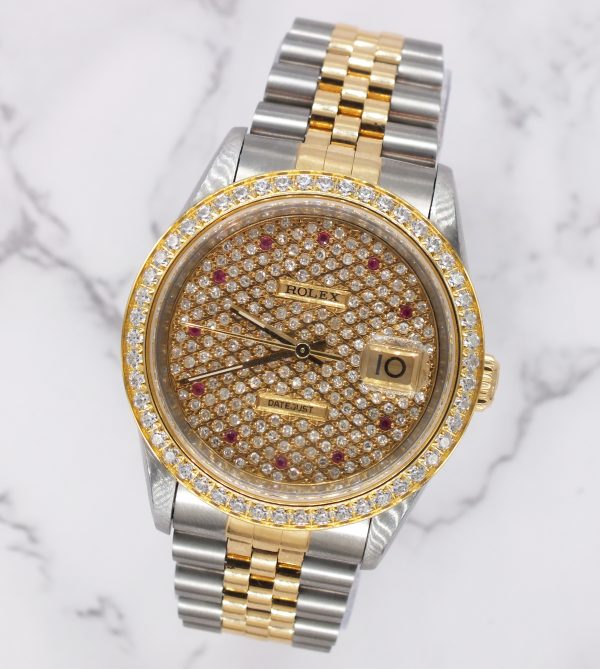 Gents Steel & Gold Rolex Datejust with Pave Ruby Dial & Diamond / Ruby Bezel. - Image 4