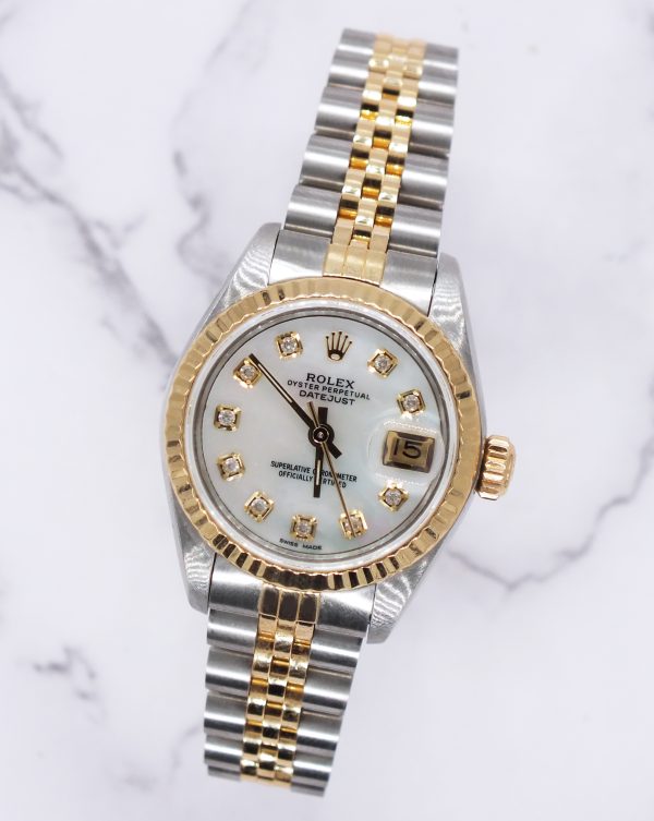 Rolex Datejust 26mm in Steel & Gold with White MOP Diamond Dial - Box and Papers - Image 4