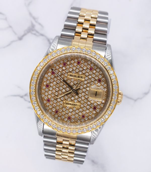 Rolex Datejust 36mm in Steel & Gold with Pave Ruby Dial & Diamond / Ruby Bezel. - Image 4