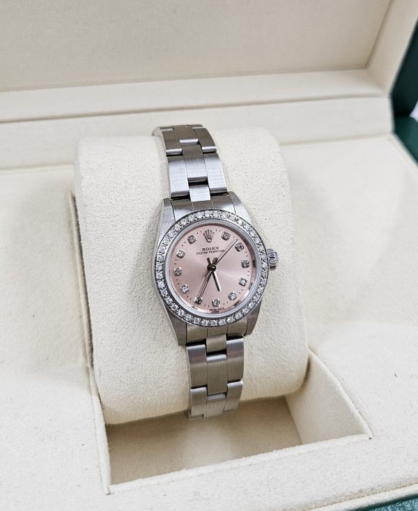 Pink Diamond Dial & Diamond Bezel Ladies Rolex Oyster Perpetual - Image 2