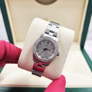 Ladies Rolex 26mm With Silver Diamond Dial and Bezel - Box & Papers.