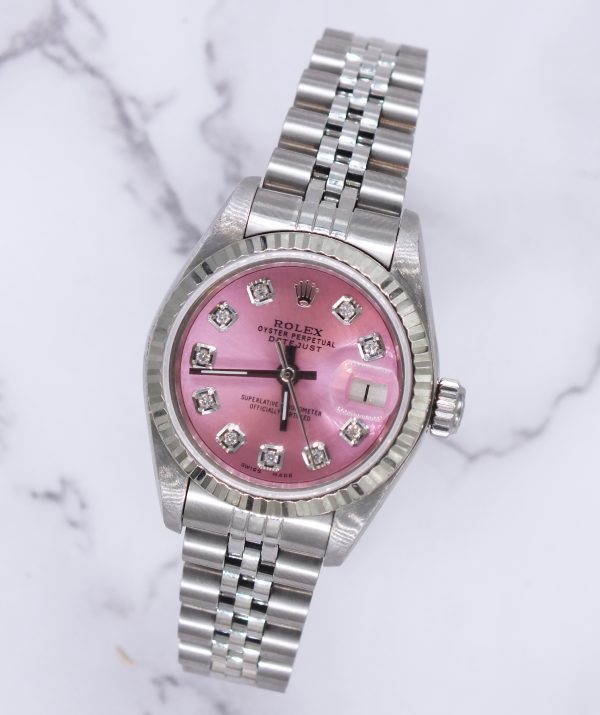 Rolex Datejust 26mm in Steel & White Gold with PINK Diamond Dial - Box & Papers - Image 4