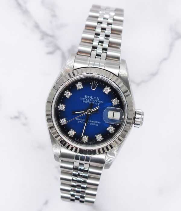 Ladies Rolex Datejust in Steel & White Gold - Factory Blue Vignette Dial – B+P. - Image 4