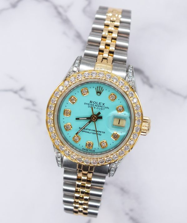 Ladies Rolex Datejust in Steel & Gold with Tiffany Blue Diamond Dial, Bezel & Shoulders. - Image 4
