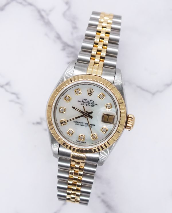 26mm Ladies Rolex Datejust with White Mother of Pearl Diamond Dial Box & Papers - Image 4