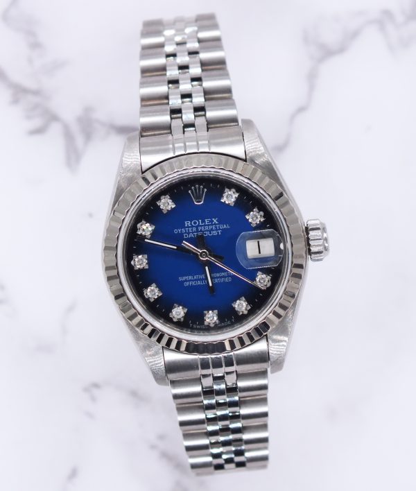 Ladies Rolex Datejust 26mm in Steel & Gold - Factory Blue Diamond Dial – B+P - Image 5