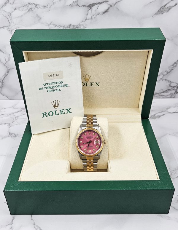 Men's Steel & 18ct Gold Rolex Datejust with 'Cherry Pink' Dial - Box and Papers. - Image 6