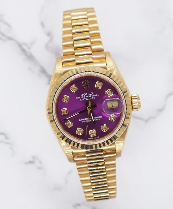 Ladies 18ct Gold Rolex Datejust with 'Purple' Diamond Dial - Box & Papers - MINT - Image 5