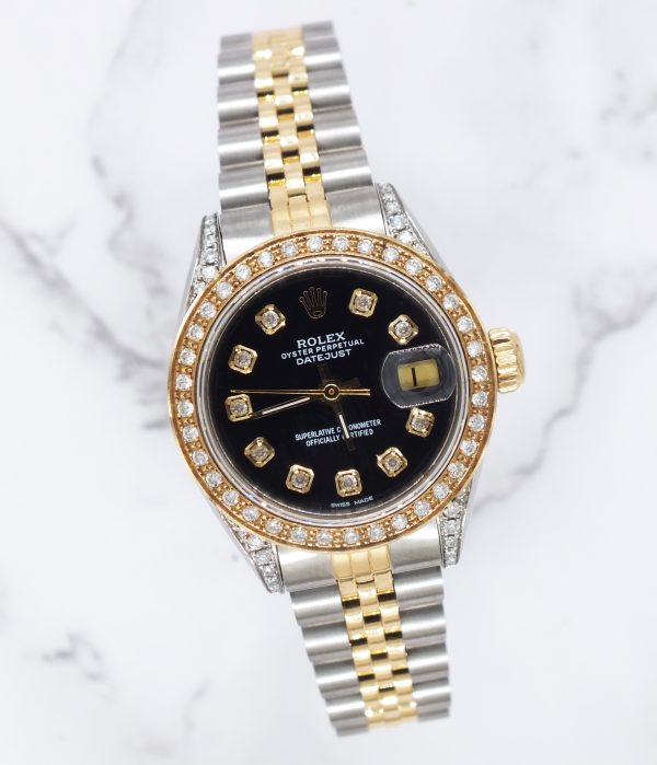 Ladies Rolex Datejust Fully Loaded with Black Diamond Dial, Bezel & Shoulders. - Image 5