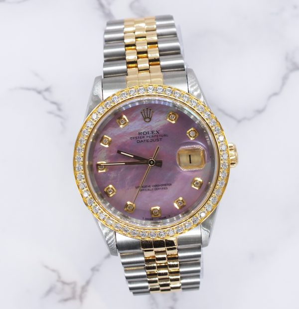 Mens Rolex Oyster Perpetual Datejust - Pink MOP Diamond & Bezel - Box / Papers. - Image 5