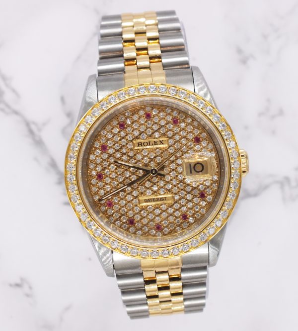 Gents Steel & Gold Rolex Datejust with Pave Ruby Dial & Diamond / Ruby Bezel. - Image 5