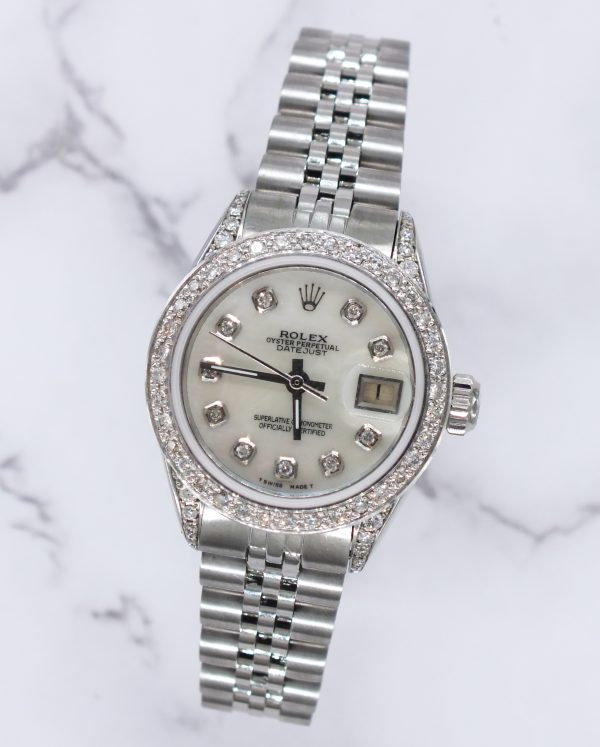 Ladies 26mm Datejust with Mother of Pearl Diamond Dial, Bezel and Shoulders – Rolex Box - Image 4