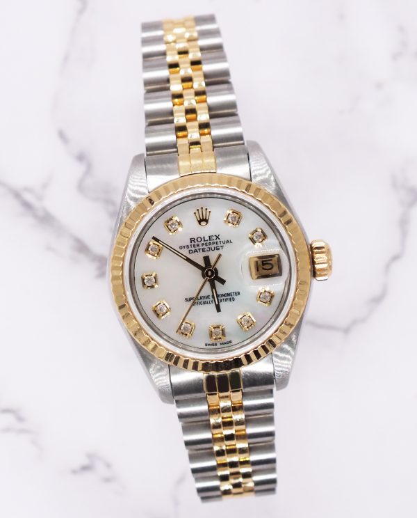 Rolex Datejust 26mm in Steel & Gold with White MOP Diamond Dial - Box and Papers - Image 5