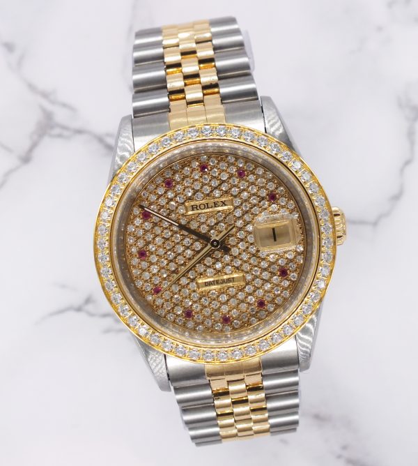 Rolex Datejust 36mm in Steel & Gold with Pave Ruby Dial & Diamond / Ruby Bezel. - Image 5