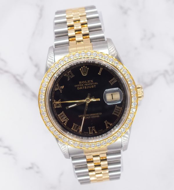Gents Rolex Datejust 36 with Black Roman Numeral Dial / Diamond Bezel - Box & Papers. - Image 5