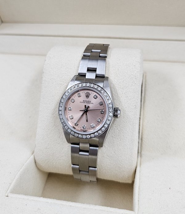 Pink Diamond Dial & Diamond Bezel Ladies Rolex Oyster Perpetual - Image 3