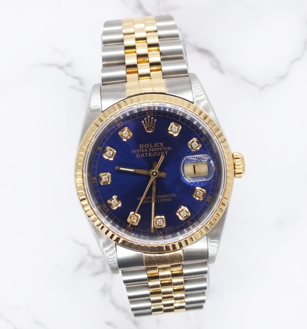 Gents Steel & Gold Rolex Datejust 16233 Submariner Blue Diamond Dial - Box & Papers! - Image 6