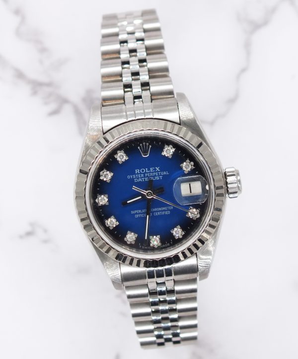 Ladies Rolex Datejust in Steel & White Gold - Factory Blue Vignette Dial – B+P. - Image 5