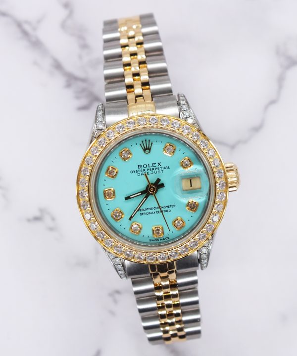 Ladies Rolex Datejust in Steel & Gold with Tiffany Blue Diamond Dial, Bezel & Shoulders. - Image 5