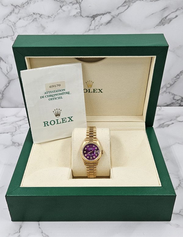 Ladies 18ct Gold Rolex Datejust with 'Purple' Diamond Dial - Box & Papers - MINT - Image 6