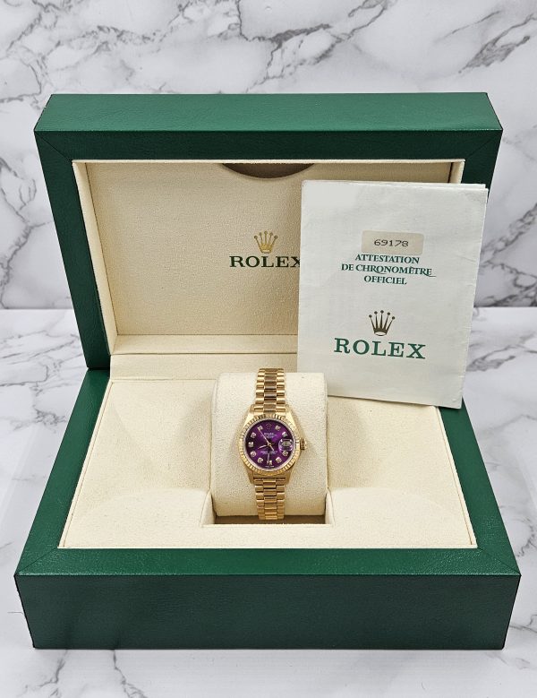Ladies 18ct Gold Rolex Datejust with 'Purple' Diamond Dial - Box & Papers - MINT - Image 7