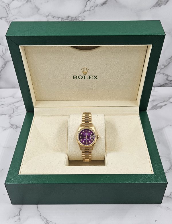 Ladies 18ct Gold Rolex Datejust with 'Purple' Diamond Dial - Box & Papers - MINT - Image 8