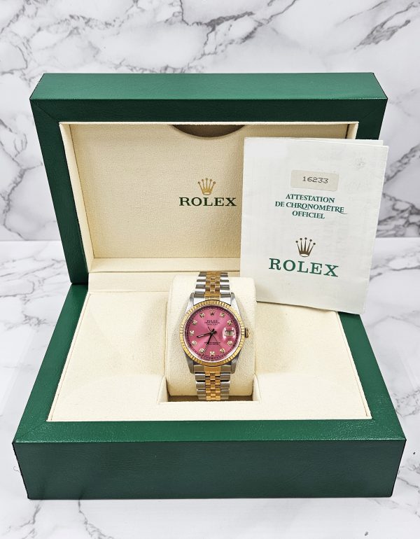 Men's Steel & 18ct Gold Rolex Datejust with 'Cherry Pink' Dial - Box and Papers. - Image 7