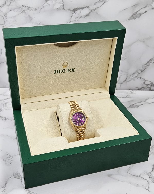Ladies 18ct Gold Rolex Datejust with 'Purple' Diamond Dial - Box & Papers - MINT - Image 9