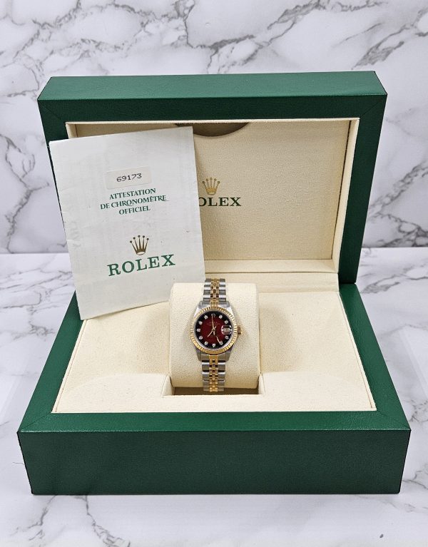 Ladies Rolex Datejust with FACTORY RED Vignette Diamond Dial – BOX & PAPERS - Image 6