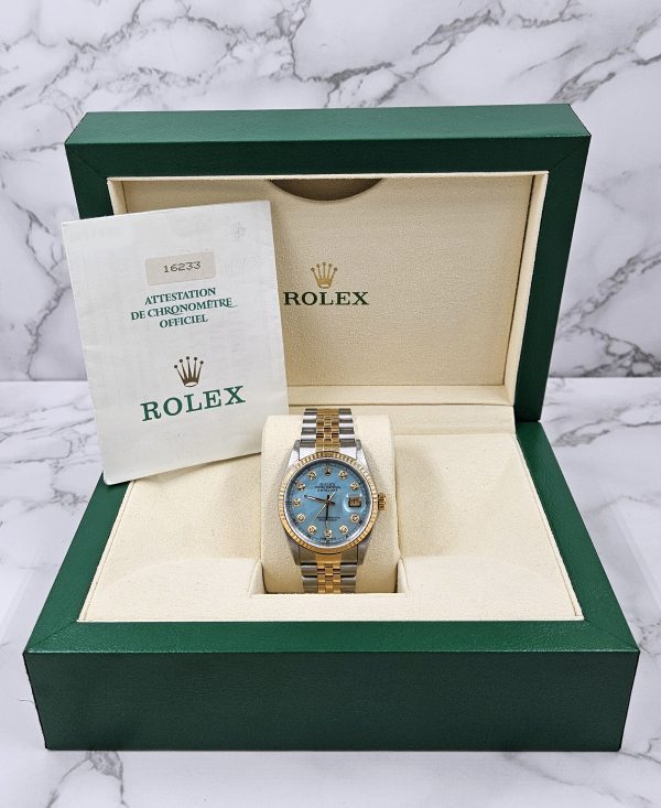 Gents Steel & Gold Rolex Datejust Blue MOP Diamond Dial with Box & Papers. - Image 6