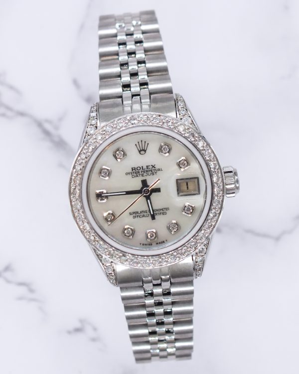 Ladies 26mm Datejust with Mother of Pearl Diamond Dial, Bezel and Shoulders – Rolex Box - Image 5