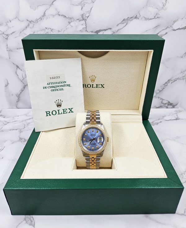 Stunning Mens Rolex Datejust - Sky Blue Diamond Dial & Bezel - Box / Papers. - Image 6
