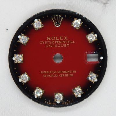 Ladies Rolex Datejust 26mm Factory Red Vignette Diamond Dial
