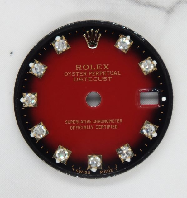Ladies Rolex Datejust 26mm Factory Red Vignette Diamond Dial