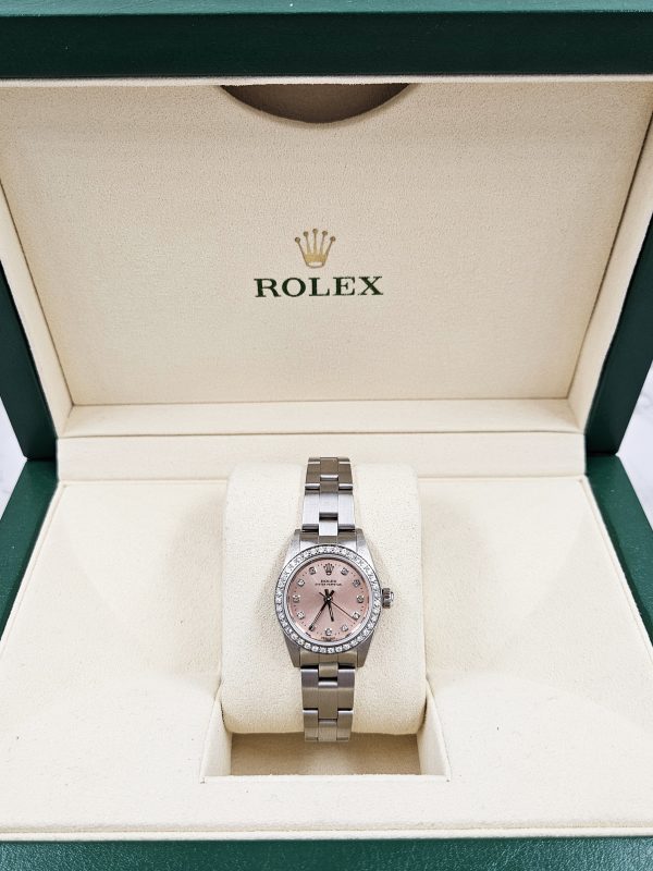 Pink Diamond Dial & Diamond Bezel Ladies Rolex Oyster Perpetual - Image 4